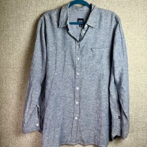 Gap Linen‎ Blend Long Sleeve Chambray Blue Jean Button Down Shirt XL